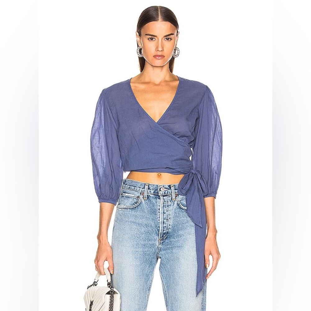 Enza Costa Puff‎ Sleeve Wrap Top, Vintage Blue, Small